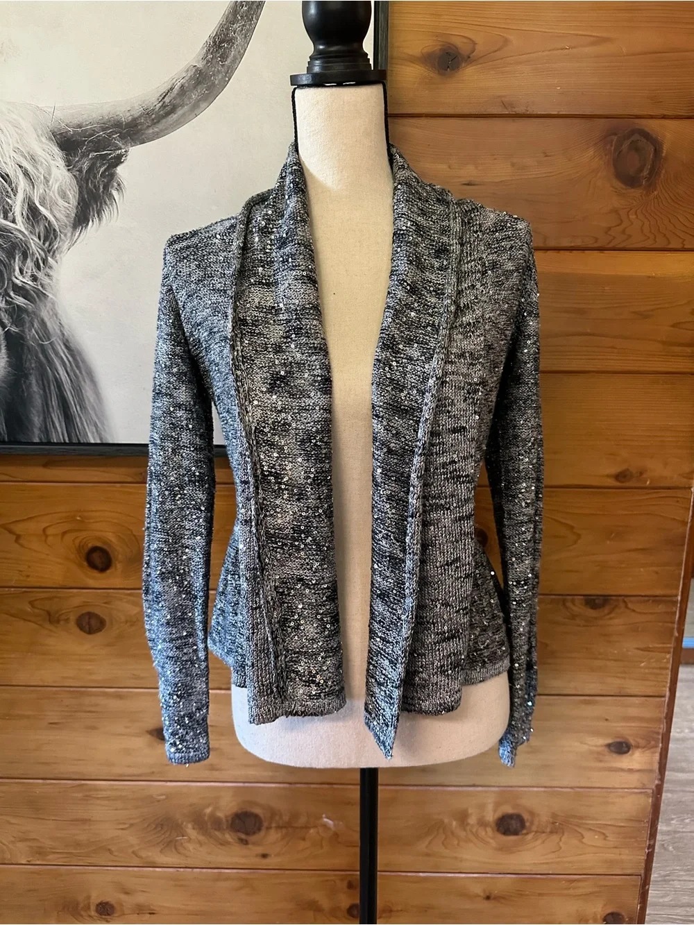 INC Sequin Cardigan with Ruffle